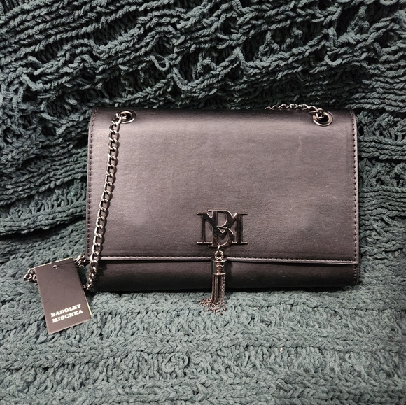 Badgley Mischka Black Chain Metal Fringe Crossbody NWT - Picture 1 of 10